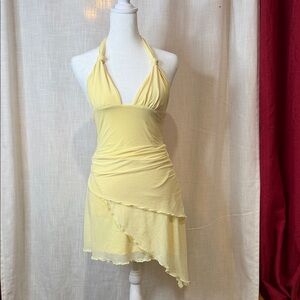 Tiger Mist Asymmetrical Halter Dress in Soft Yellow